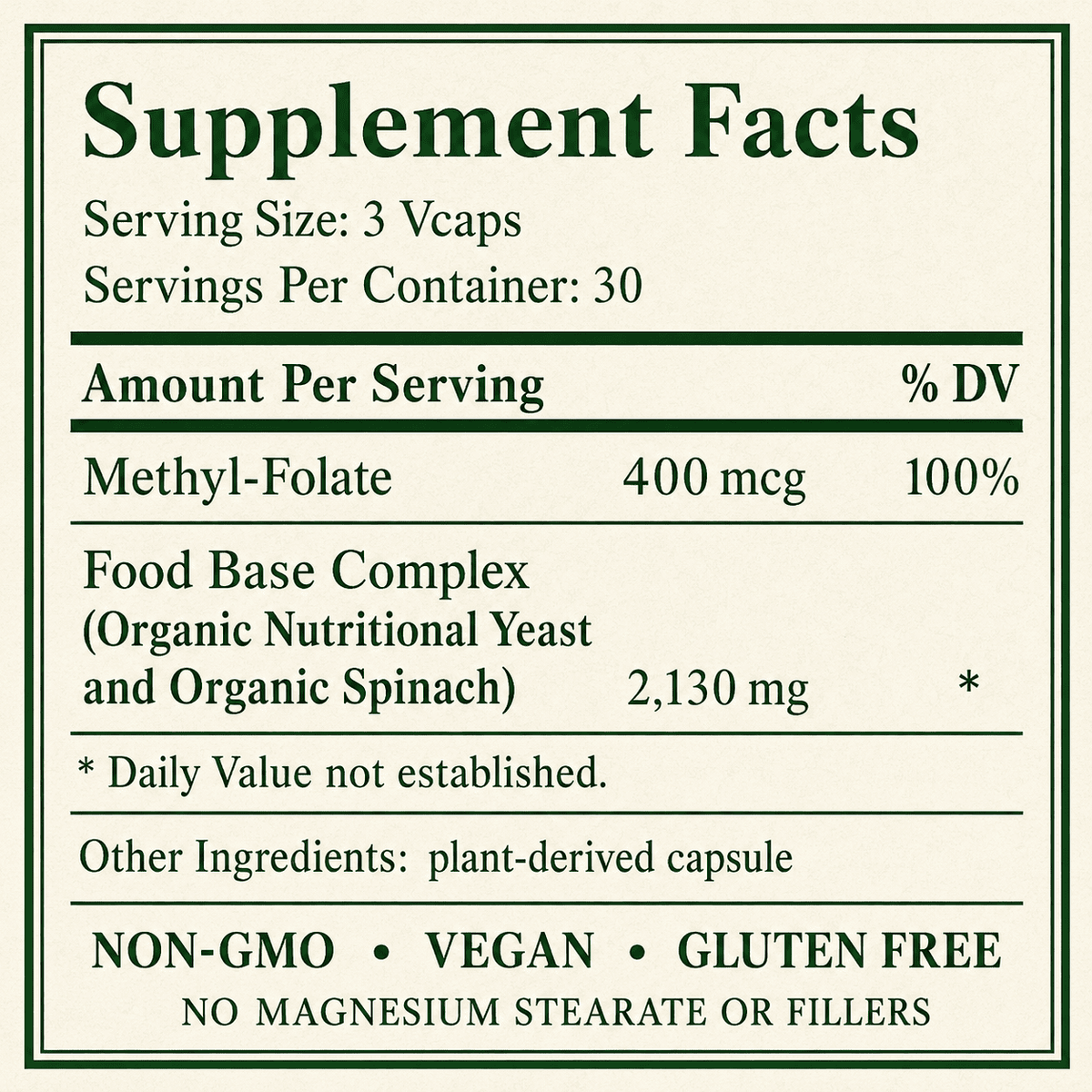 Methyl-Folate, Folic Acid, Whole Food Base